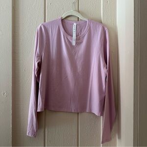 PERFECT LULULEMON LONG SLV ROSE PINK COTTON BLEND CROP T SHIRT TOP